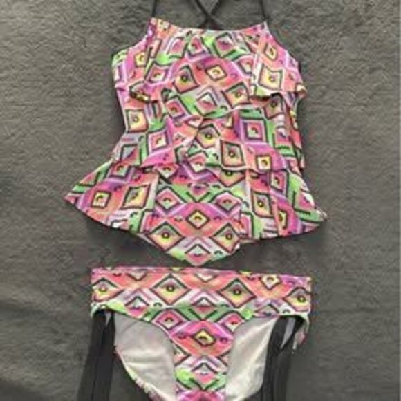 2pc Justice Girls Colorful Tankini Swimsuit Sets BUNDLE - Picture 2 of 7